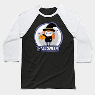 Cute Halloween Witch Cartoon Art Baseball T-Shirt